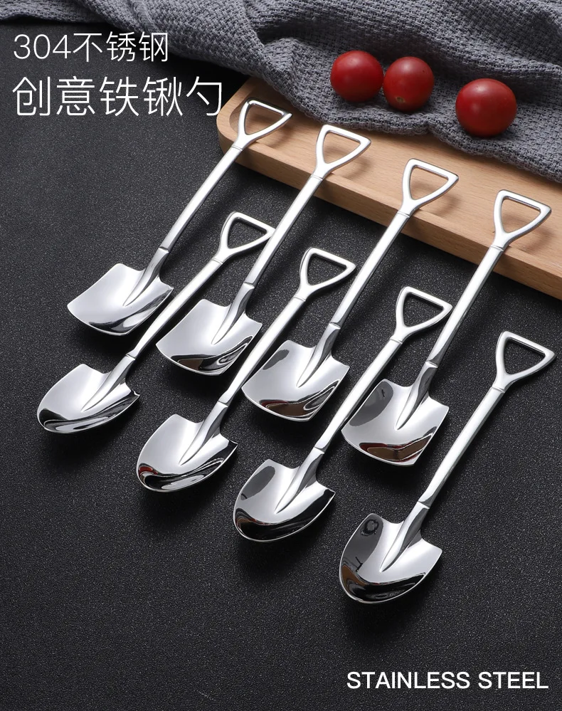 

304 Stainless Steel Spade Spoon Retro Kitchen Tableware Watermelon Ice Cream Honey Creative Personality Spoon