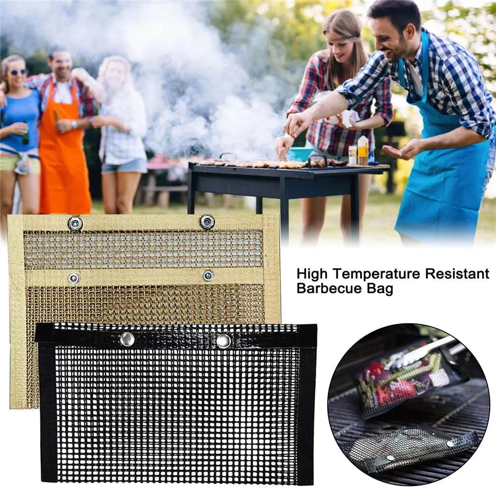 non stick grilling mesh bag reusable bbq net bake bag high temperature resistant barbecue bag for electric gas charcoal grill free global shipping