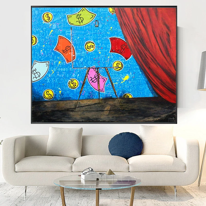 Минималистичная современная абстрактная красочная Картина на холсте с монетами