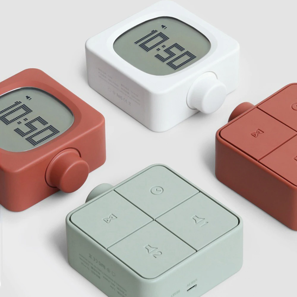 

Rechargeable Alarm Clock Digital Square Sleep Aid Electronic LED Alarm Retro Knob Switch Bedside Clock With Night Light Snooze