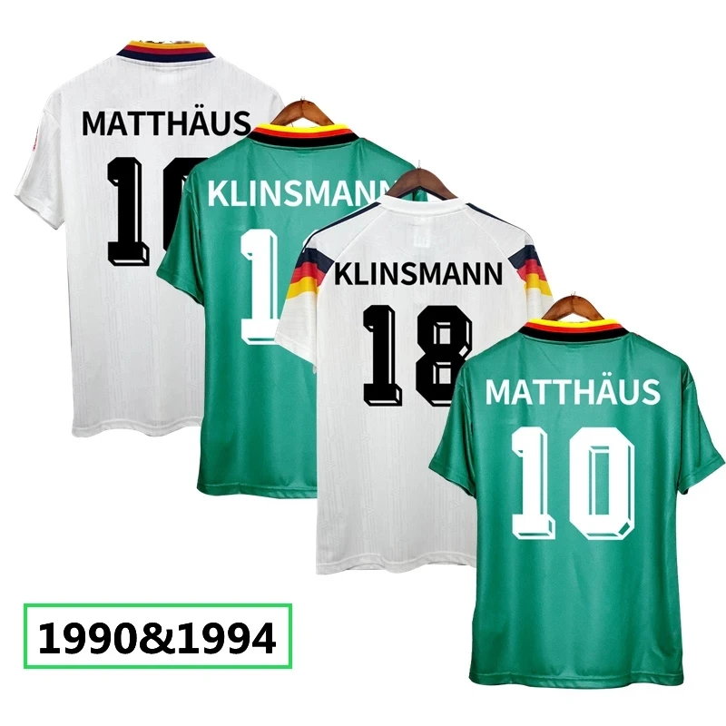 

RETRO SOCCER JERSEY 1990 1994 HOME AND AWAY KLINSMANN 18 MATTHAUS 10 GREEN BLUE WHITE FOOTBALL SHIRTS IN STOCK