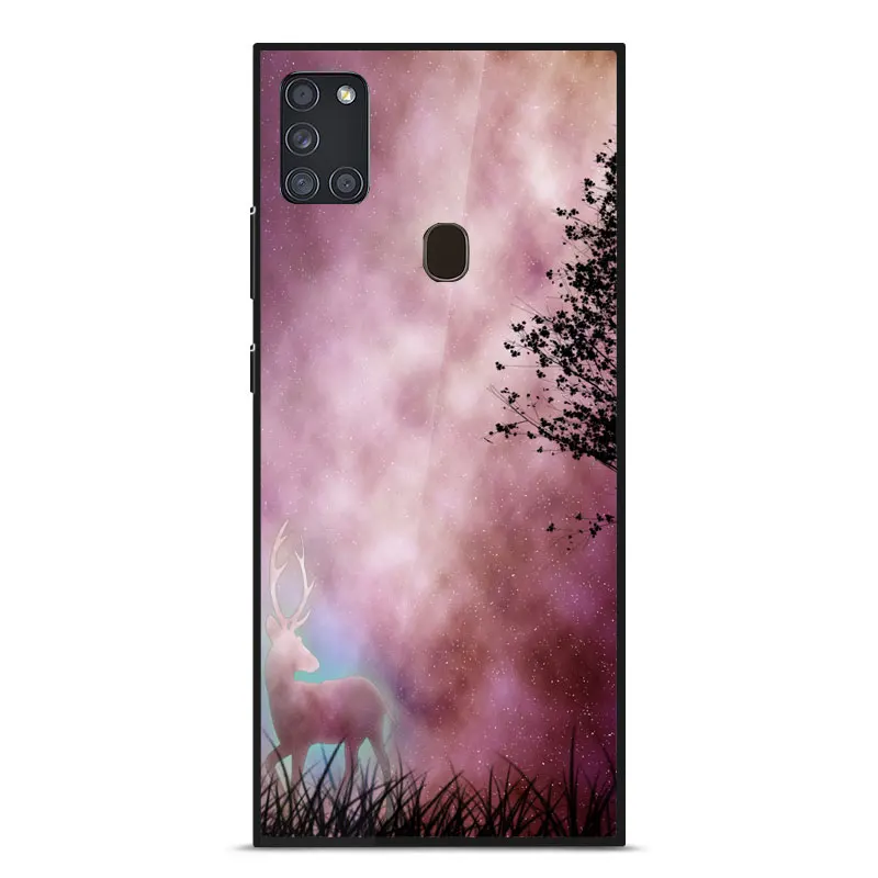 

For Samsung A21S Case Fashion Painted scratch proof Tempered glass shockproof Back Cover For Samsung A21S SM-A217 Phone Case