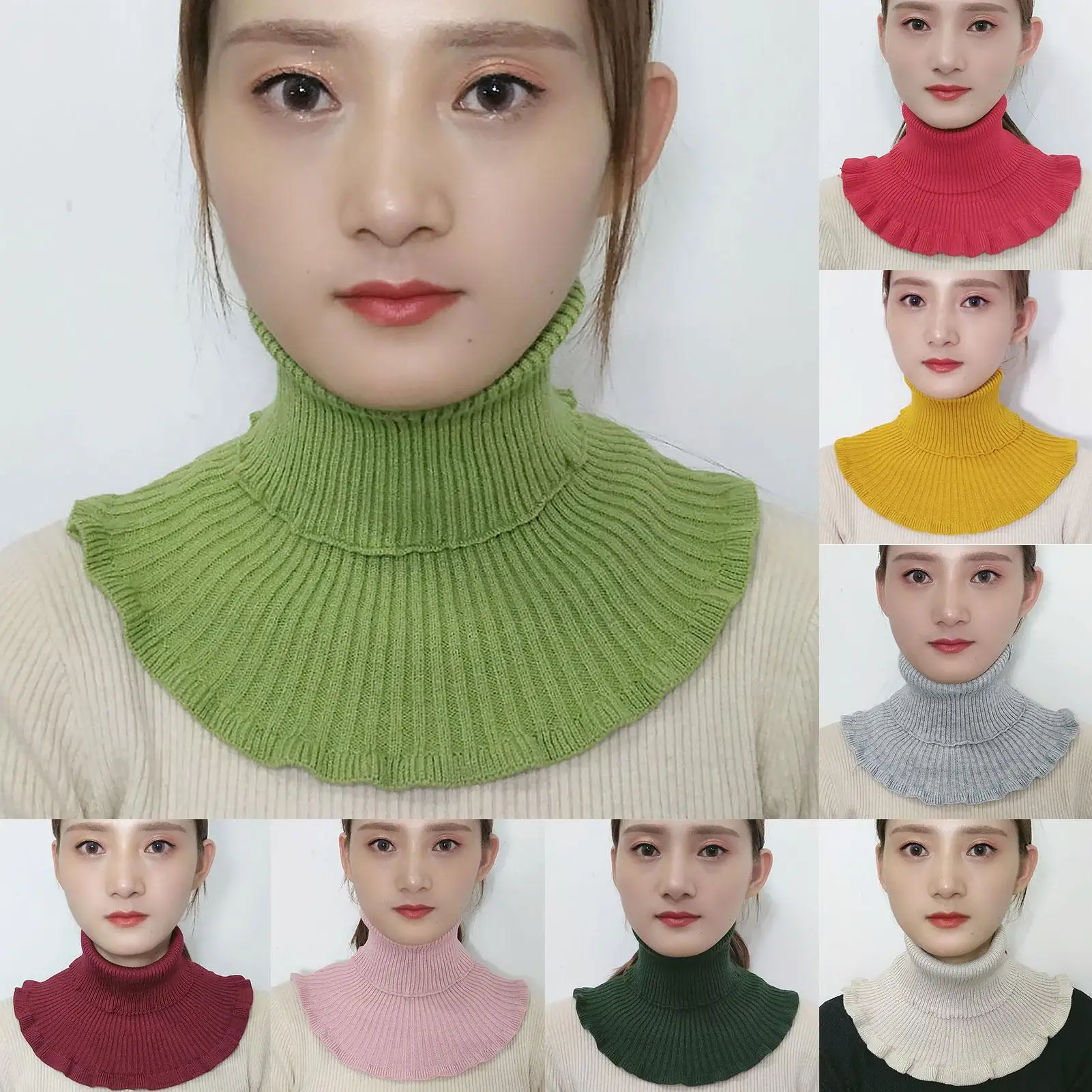

Solid Color Women Detachable Lapel Fake Collar Winter Turtleneck Collar Removable Knitted Neck Gaiter Ladies False Collar