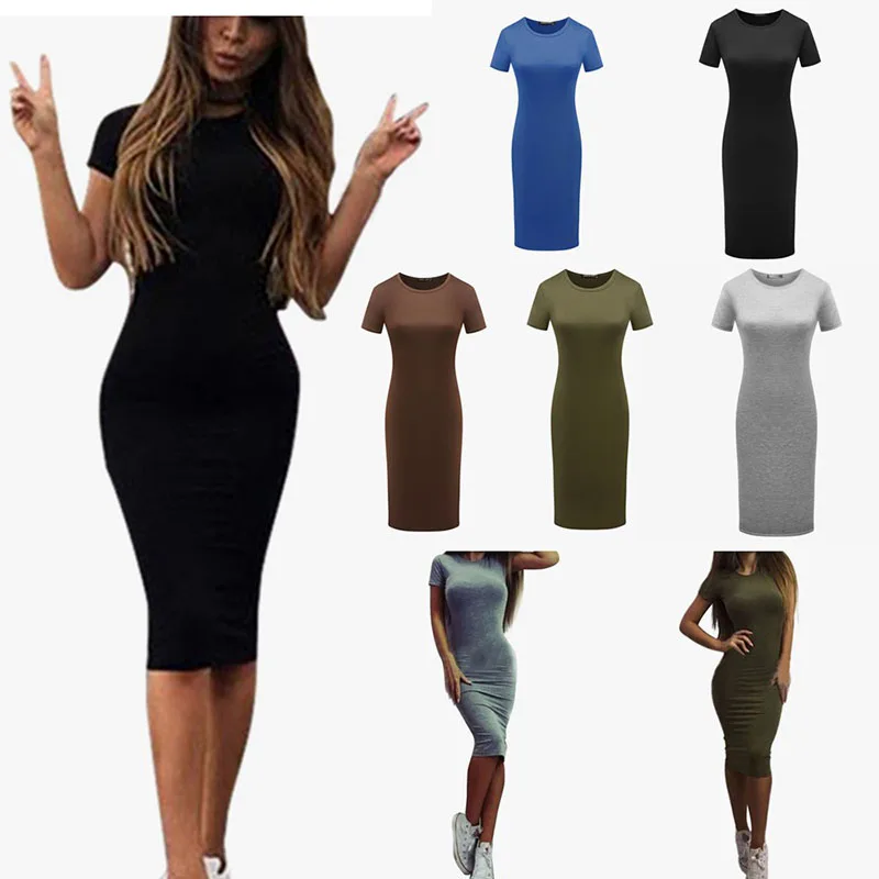 2019 летнее горячее женское тонкое платье с коротким рукавом облегающее круглым