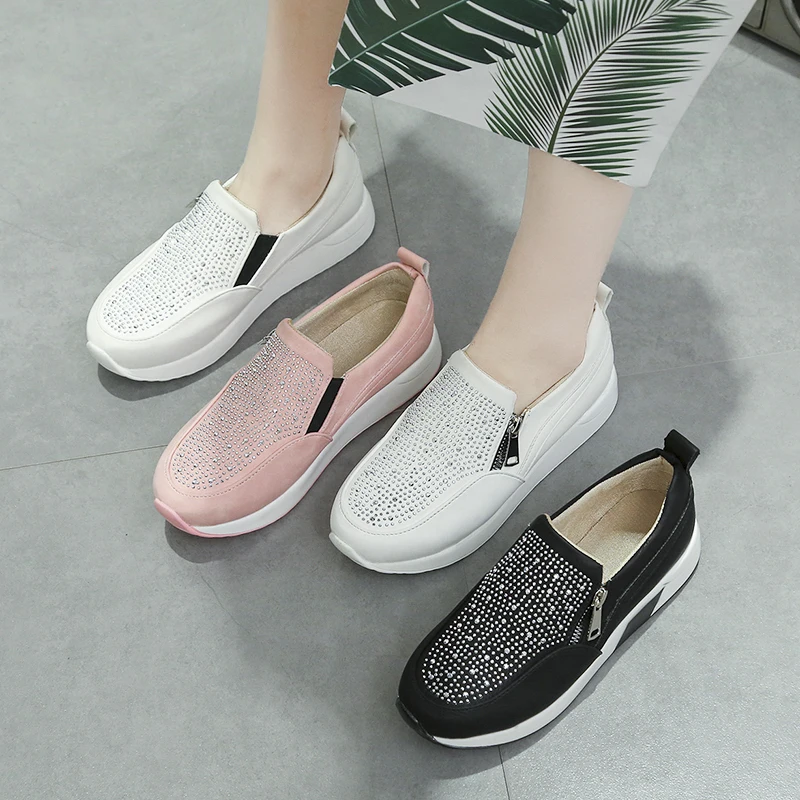 Женская обувь на плоской подошве с кристаллами Кожаные Замшевые Мокасины