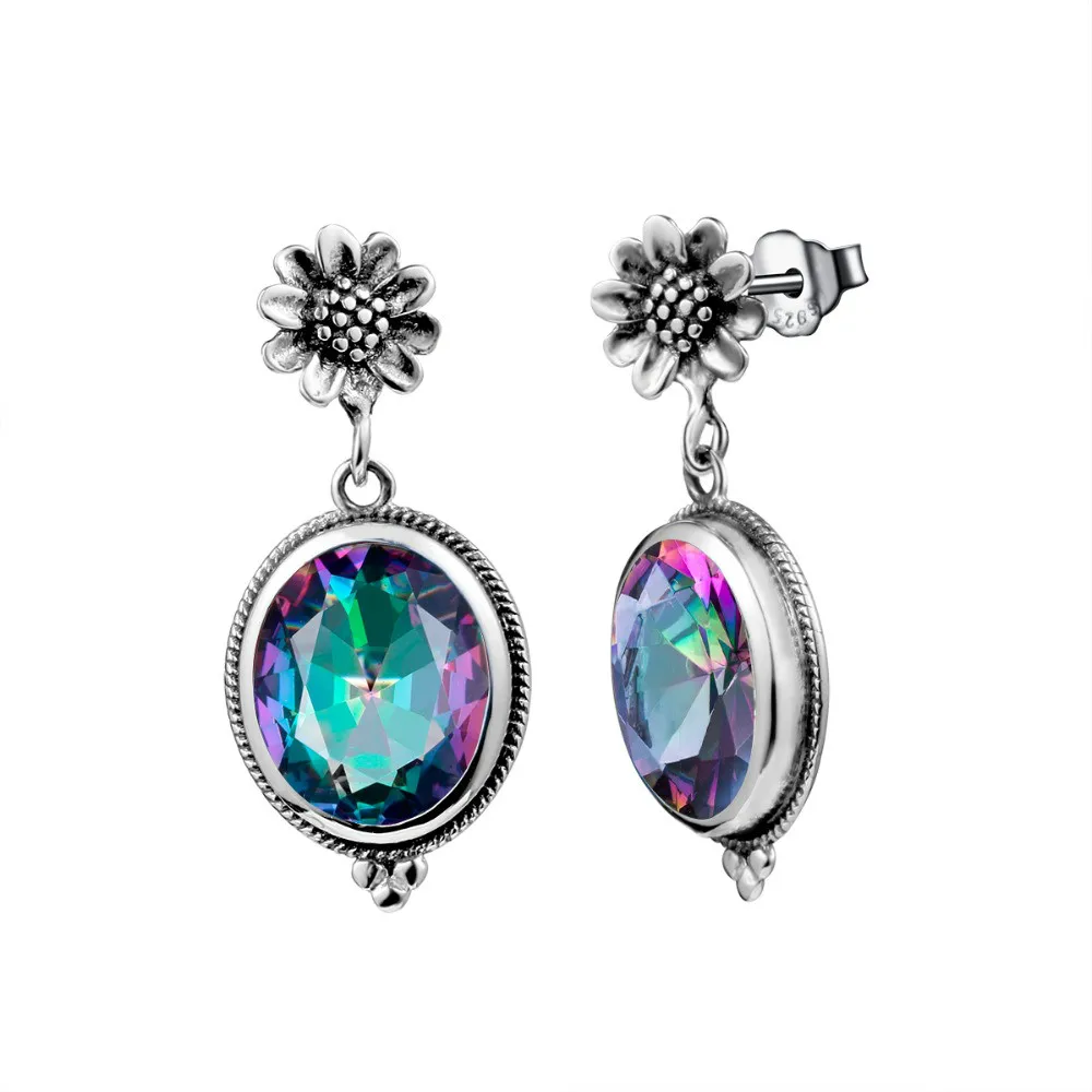 Цветок серебряные серьги для женщин из натуральной кожи 925 Висячие серебра пробы