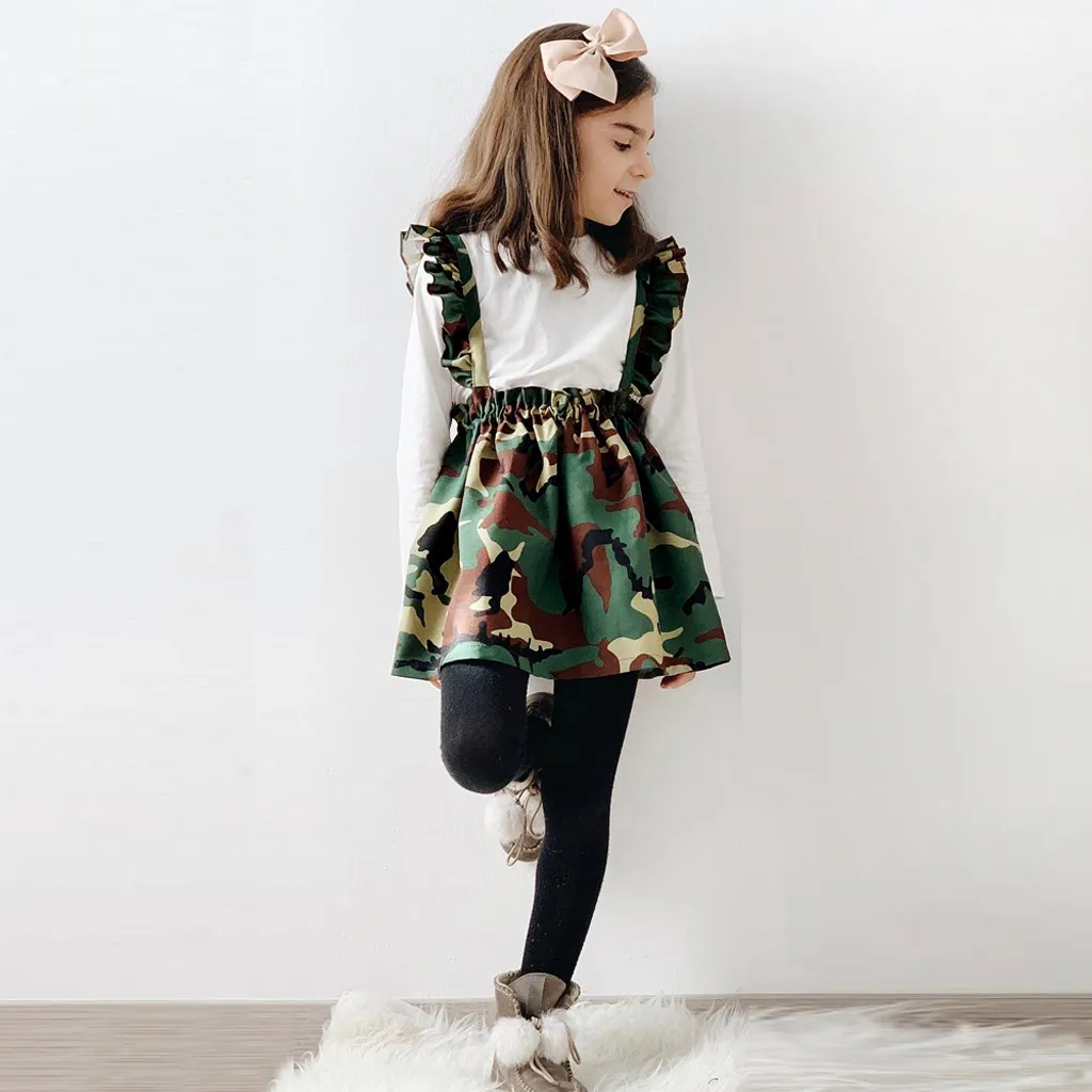Одежда для девочек Однотонные топы маленьких камуфляжный принт юбка на