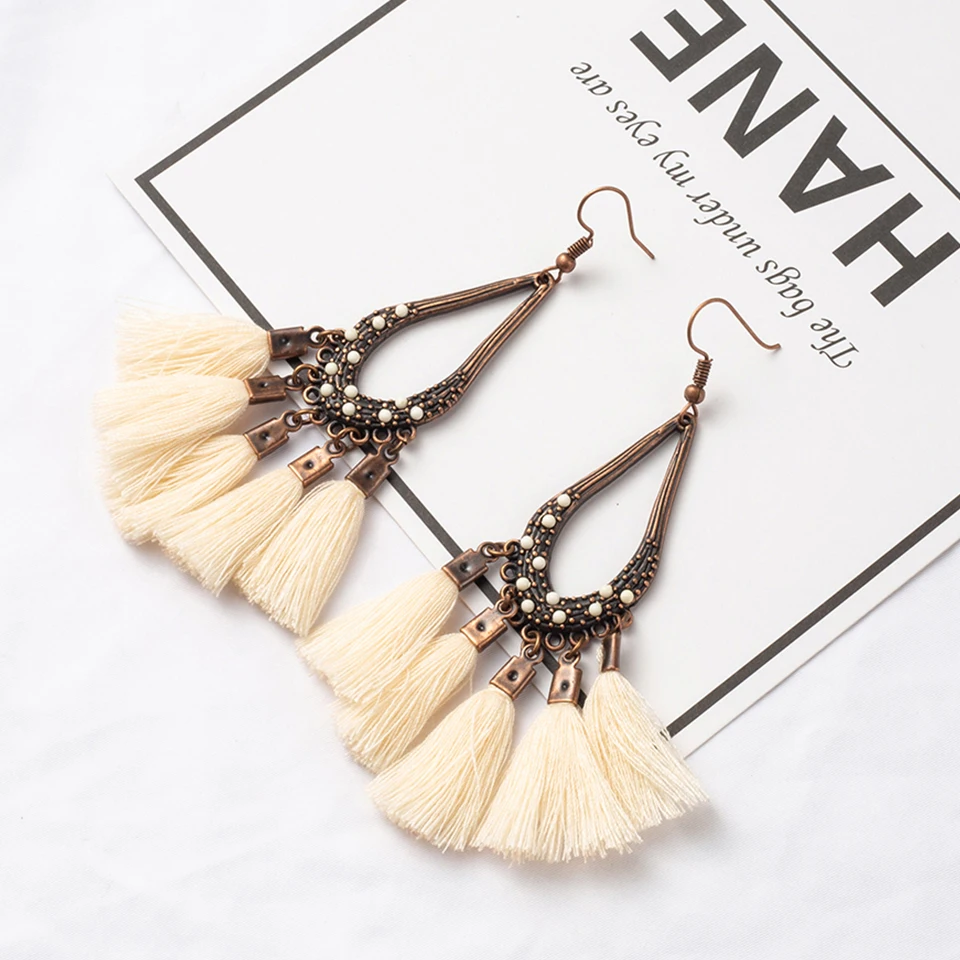 Серьги с кисточками в богемном стиле для женщин длинные кремово белые массивные