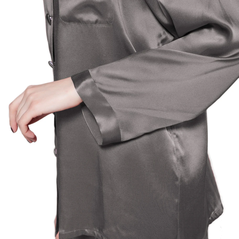 LILYSILK Autumn Women 22 Momme Silk Pajama Set Femme Plain 2 Pieces Button Front Home Pants Suits Ladies Overalls Free Shipping