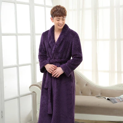Men Purple Новое поступление, мужской зимний плотный теплый роскошный длинный халат, кимоно для влюбленных, жаккардовый банный халат, мужской однотонный халат для женщин, халаты - Цвет: Men Purple