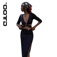 ootd fall 2021 new fashion womens fashion long sleeved sexy low cut shirts cultivate ones morality split skirts suits