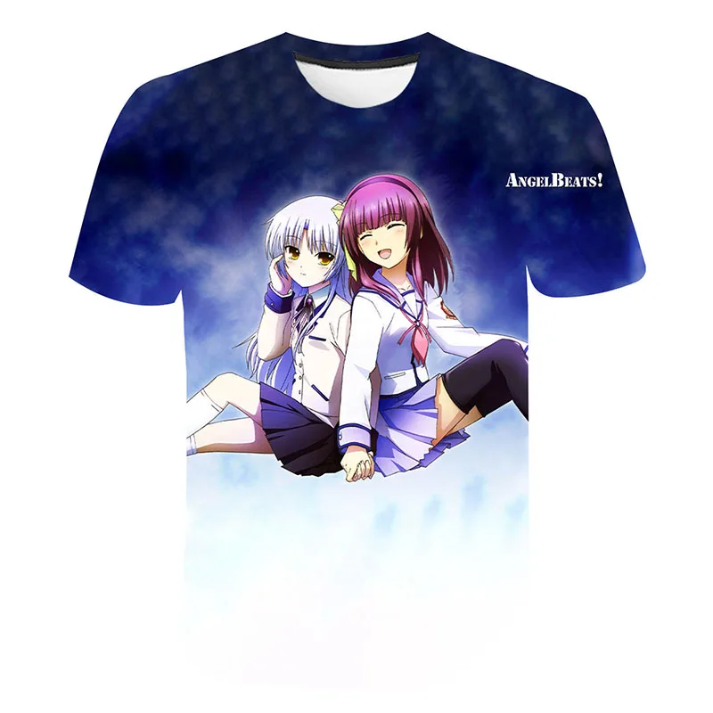 New hot summer style anime Angel beat t-shirt men's women cool Top Men's girls 3D T-shirt fashion casual | Мать и ребенок