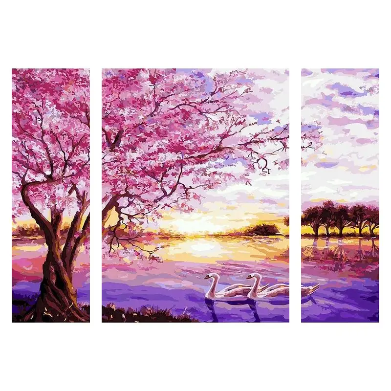 

GATYZTORY 3pc/set DIY Frame DIY Painting By Numbers Picture By Numbers Swan Lake Landscape Wall Art Acrylic Paint For Home Decor