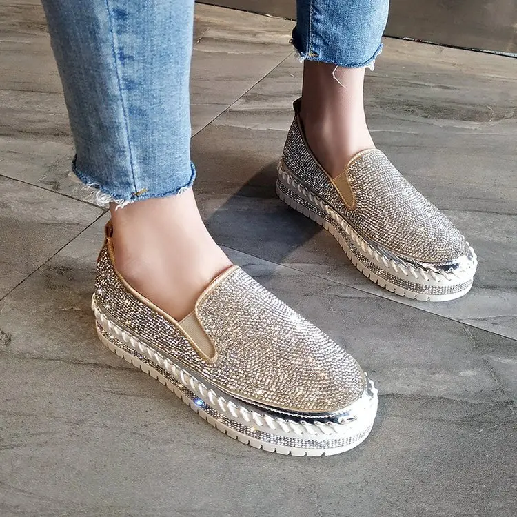 

Women Flats Crystal Ladies Glitter Bling Loafers Flat Platform Fashion Woman Spring Casual Moccasins Female Shoes 2021