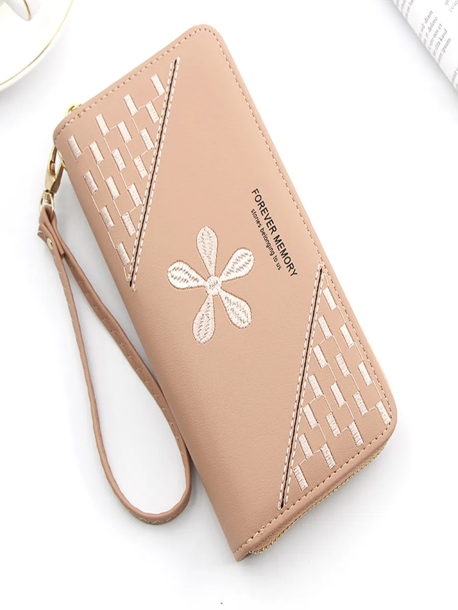 

New European American Fashion Letter PU Ladies Wallet Long Zipper Large Capacity Mobile Phone Credit Card Wallet Hollow Clutch