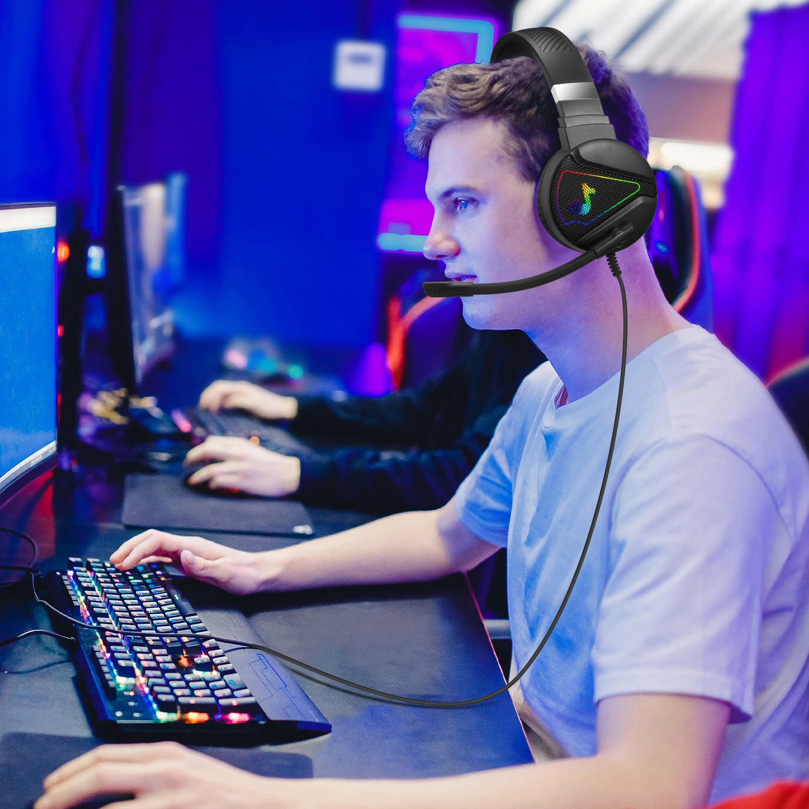 QMEOW Игровые наушники с светодиодный Проводная гарнитура HiFi 4D стерео со складным