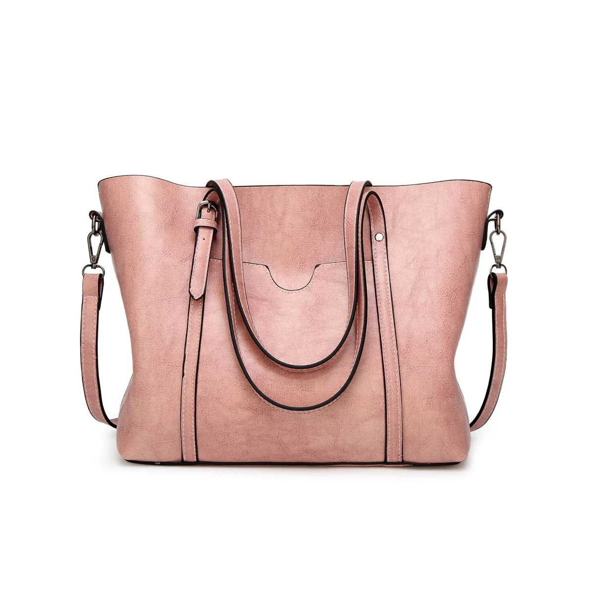 

Women Leather Bags, Shoulder Pack, Portable 2-in-1 Handle Bucket Decorative Girls Zipper Bag