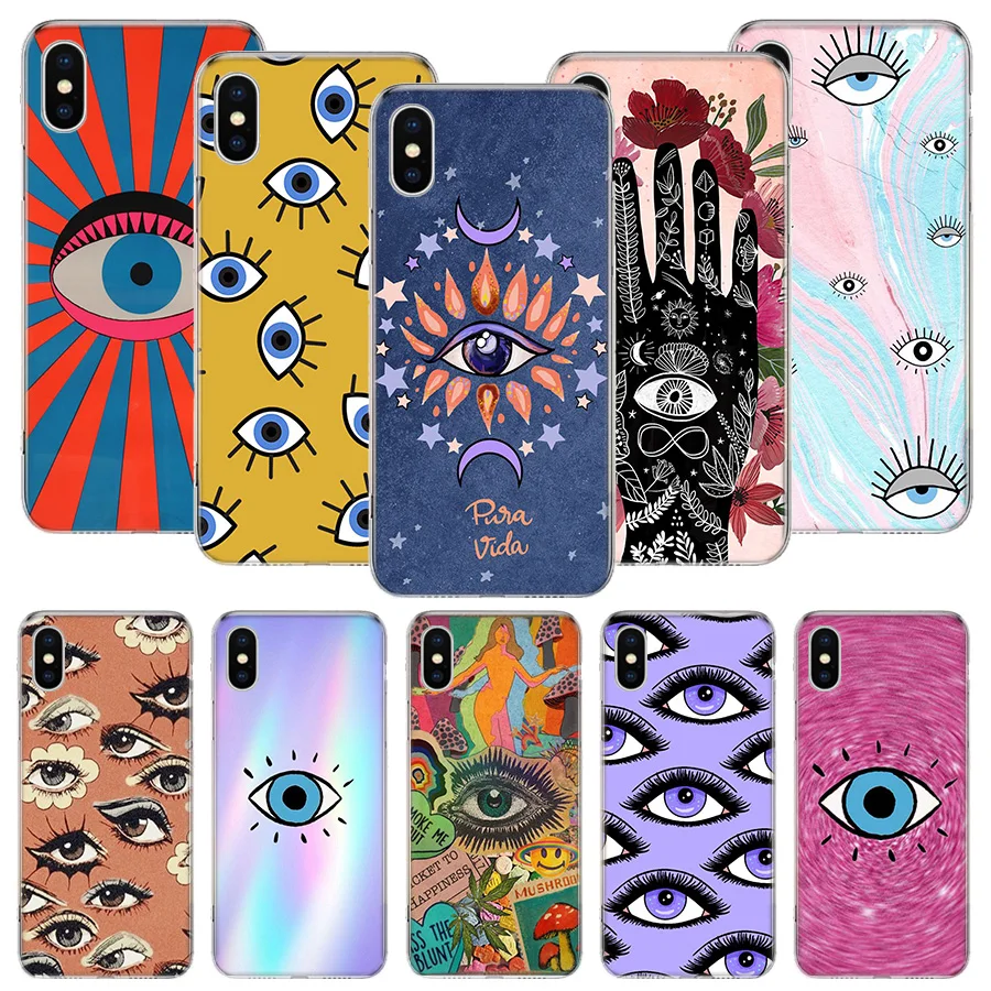 

Evil Eye Gold Foil Phone Case For iPhone 11 12 13 14 Pro XS XR X Max 7 8 6 6S Plus Mini + 5 SE Pattern Customized Coque Cover