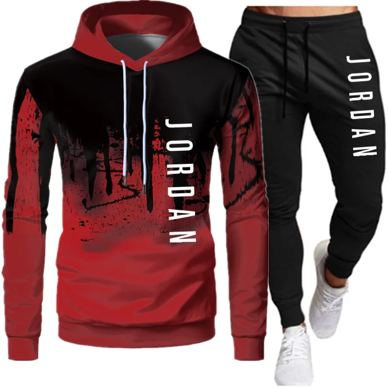 

Men Hooded Tracksuit Sweatshirt Pant Pullover Hoodie Sportwear Suit Hombre Clothes Two Piece Set Jogging Casual Sportsuit