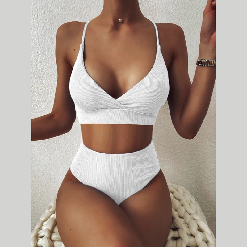 

Sexy Bikini Swimwear Women 2021 Special Fabric Swimsuit Biquini Two Pieces Beachwear Push Up Swimsuit Women High Waist Bikini