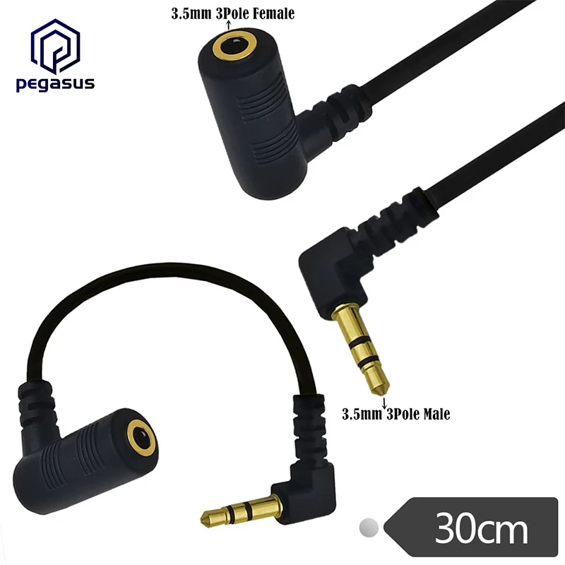 

DC 3.5mm Right Angled 3Pole/4Pole Audio AUX Male to Female Adapter Converter Headphone Cable 30cm For MP3&MP4