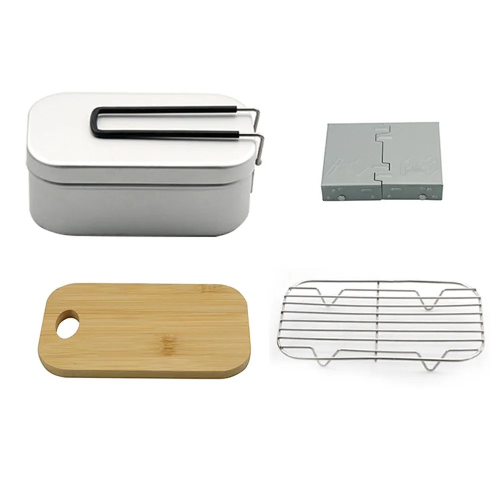 

800ml Outdoor Lunch Box Set Aluminum Alloy Foldable Bento Camping Hiking Dinner Food Storage Container Camping Cooker Accessory