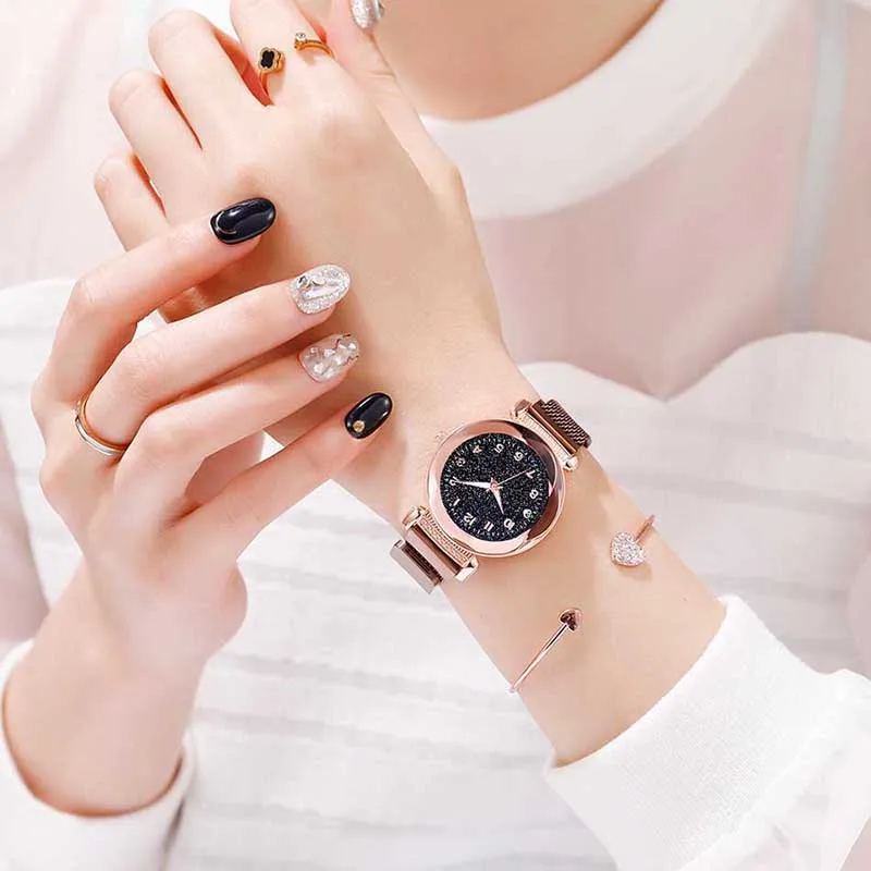 Креативные звездное небо часы женские кварцевые цифровые светящиеся магнитные