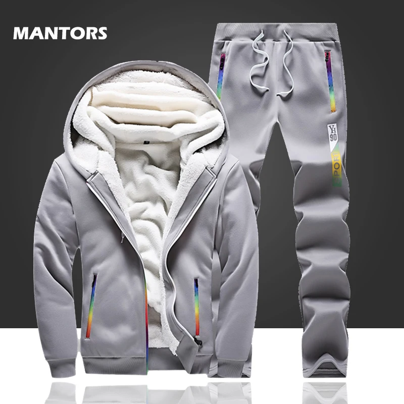 Winter Tracksuits Men Fleece Thick Hoodies Set Casual Sportswear Mens clothing Hoodie+Sweatpants Sports Suit 2 Piece Set