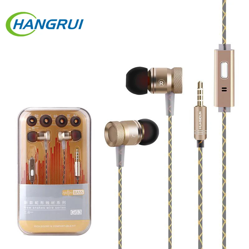 Original G63 Metal Bass Earbuds Microphone Stereo earphones for iPhone X For Xiaomi Redmi Note 7 Pro Sport Earphone 3.5mm | Электроника