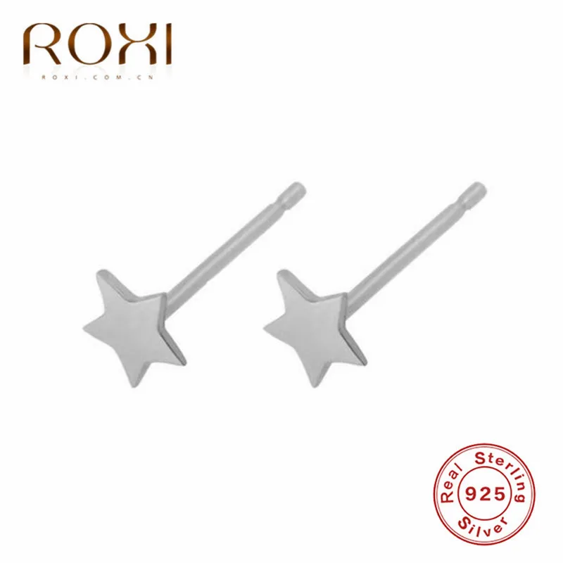 silver Модные ювелирные изделия ROXI, серьги из стерлингового серебра 925 пробы для женщин, минималистичные очаровательные маленькие серьги-гвоздики, полированная поверхность, серьги со звездами - Окраска металла: silver