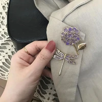 trendy purple brooch pin dragonfly lilac iris badge plant animal brooch party collar accessories jewelry for women