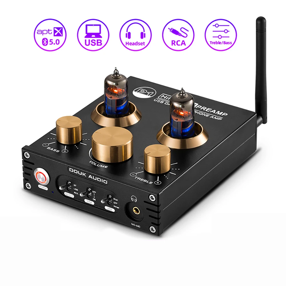 

Bluetooth 5.0 HIFI 6J5 Valve Tube Preamp Bass Preamplifier Stereo Audio Headphone Amplifier USB DAC APTX