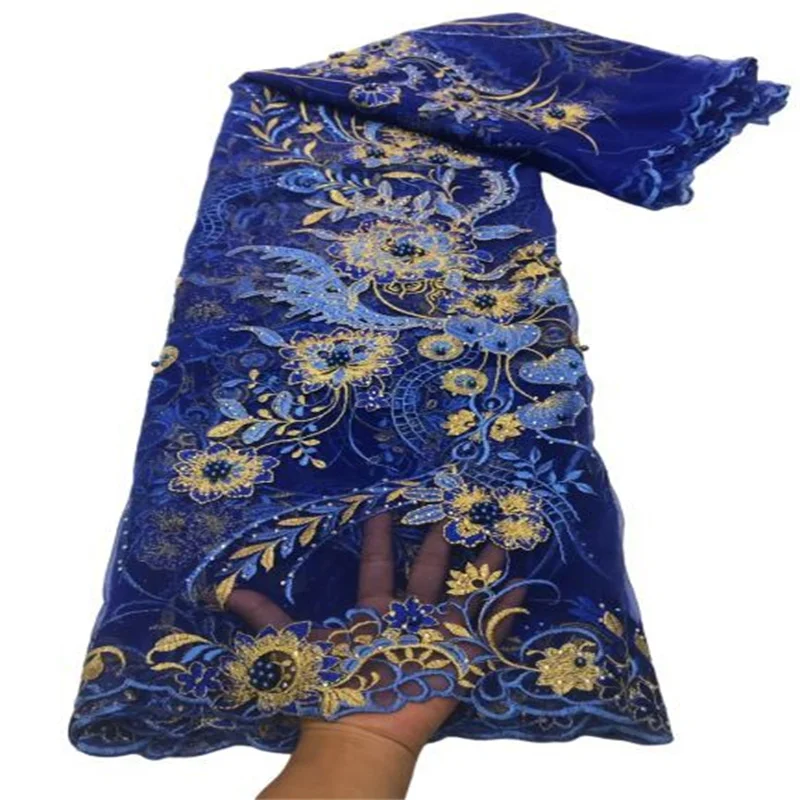 

2021 Tulle Fabric With Stones Beads Embroidery Lace Gold Line Elegant Beautiful Flower African Nigerian French Latest Designs