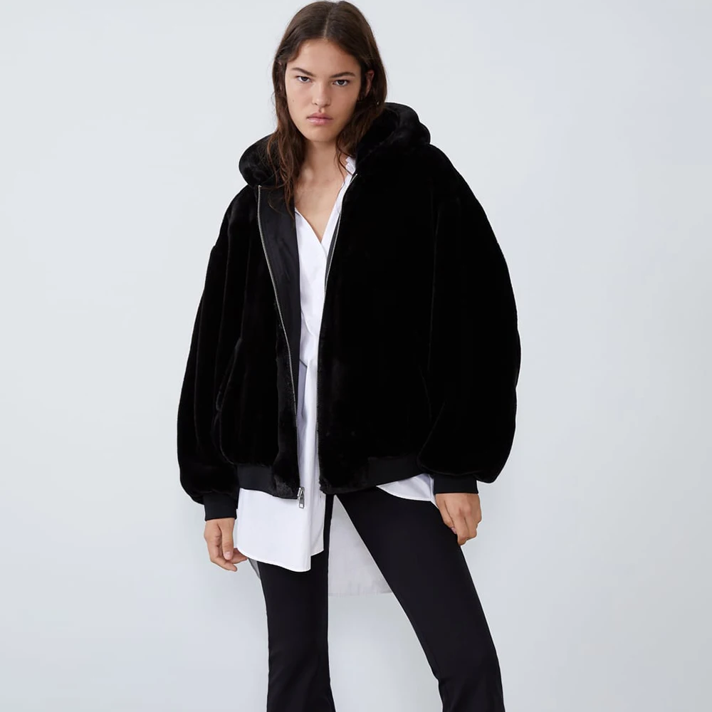 ZA Женская двусторонняя теплая куртка зимняя повседневная Свободная из