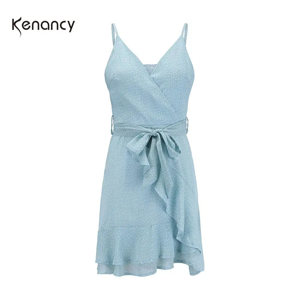 Летнее мини платье в горошек с V образным вырезом и оборками|Женские платья| |