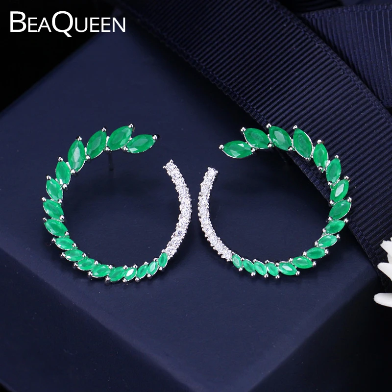 BeaQueen Роскошные брендовые серьги гвоздики в форме листа с кубическим цирконием