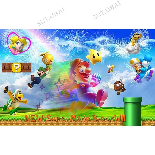 

Super Maries Theme Photo Backdrops Cartoon Car Baby Shower Custom Vinyl Child Party Banner Decoration Photographic Background