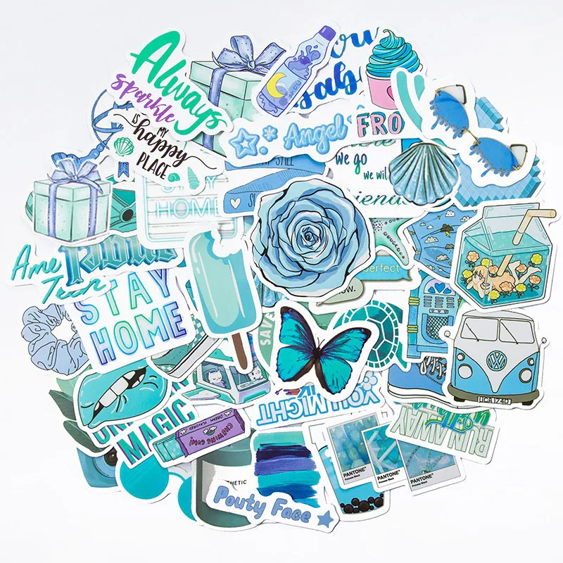 

10/30/50PCS Blue INS Style Stickers Aesthetic DIY Graffiti Waterproof Decal for Laptop Guitar Luggage Fashion Sticker Packs