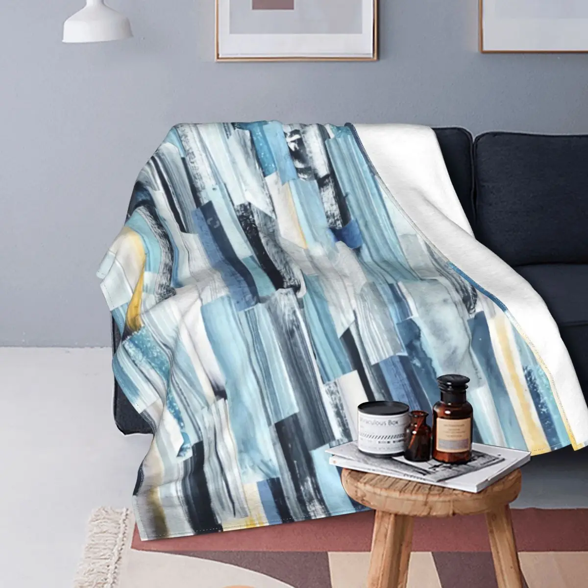 

Ультрамягкое Флисовое одеяло в абстрактную полоску с разноцветными геометрическими полосками и кристаллами