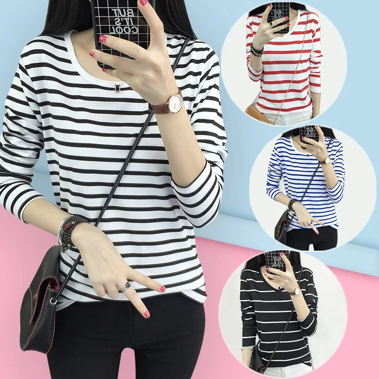 Повседневная зимняя одежда Футболка в полоску с круглым вырезом Женская куртка