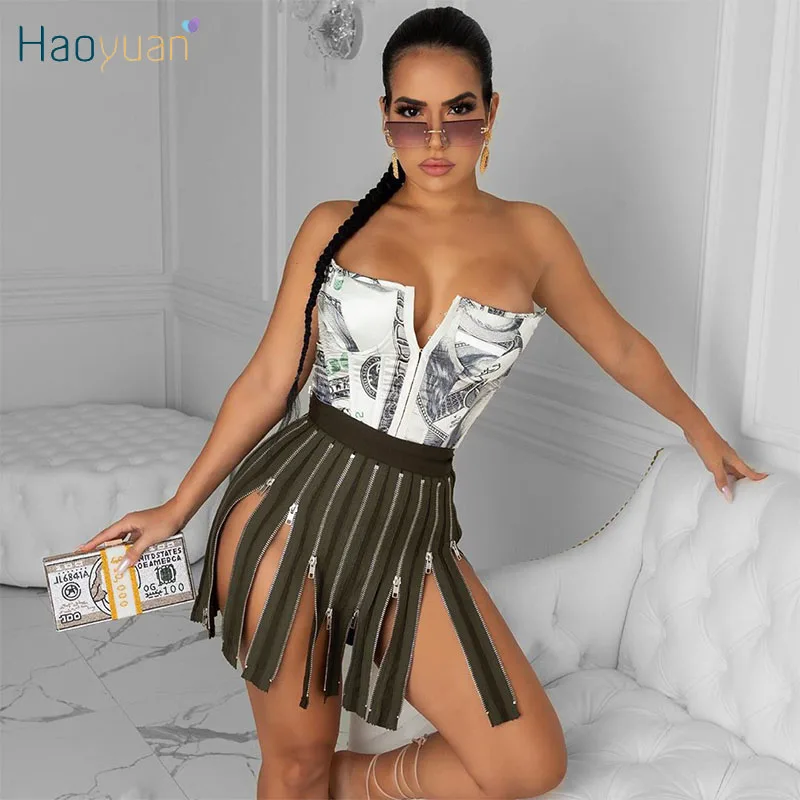

HAOYUAN Zip Split Vintage Club Skirt Slim High Waist Summer Clothes for Women Harajuku Skirt Sexy Bodycon Fashion Y2k Mini Skirt