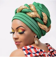 fashion shinning sequins turban cap for women female head wraps african auto geles aso oke headtie already made headties
