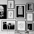 Абстрактная Картина на холсте Черно-белая ретро окно ручная печать плакаты женщина задний вид печать картины в скандинавском стиле