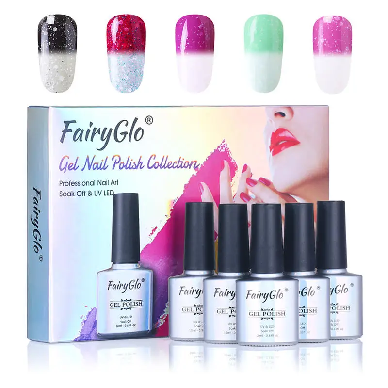 Гель лак для ногтей FairyGlo 5 шт. УФ светодиодный температурный меняющий цвет набор