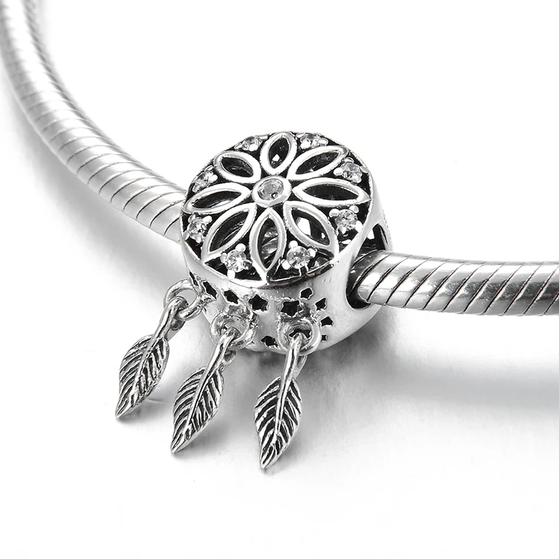 Серебряные бусины 925 пробы Ловец снов бисера аксессуары Fit Pandora талисманы браслет, женская бижутерия изготовление