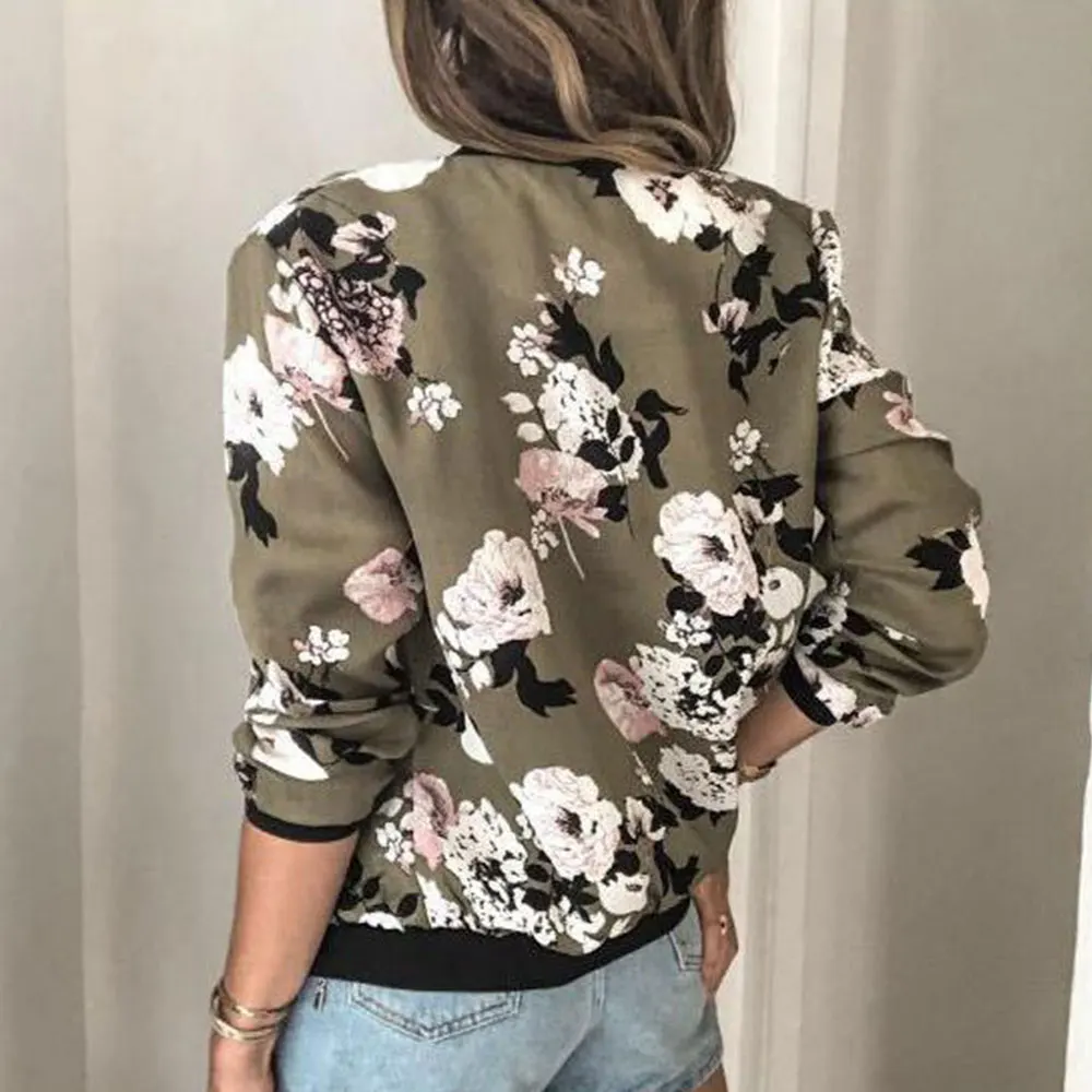 Jocoo Jolee Autumn Floral Printed Jackets Women Elegant Zipper Bomber Jacket Casual Office Wear Slim Office Coat Retro Outwear images - 6