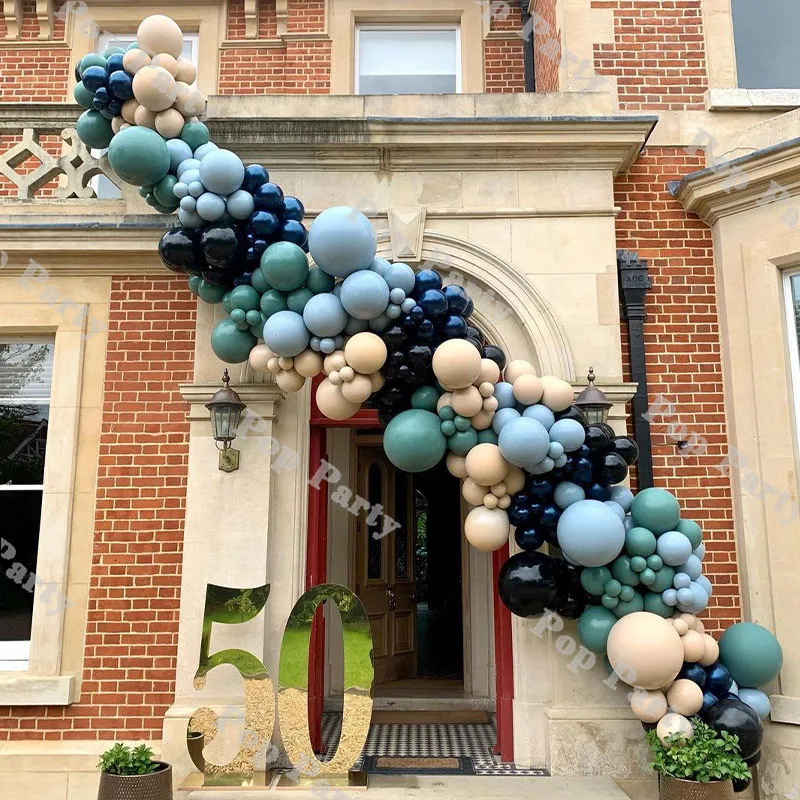 

255pcs Balloons Arch Kit Set Birthday Dusty Green Navy Blue Balloon Party Decoration Supplies Double Apricot Baby Blue Globos