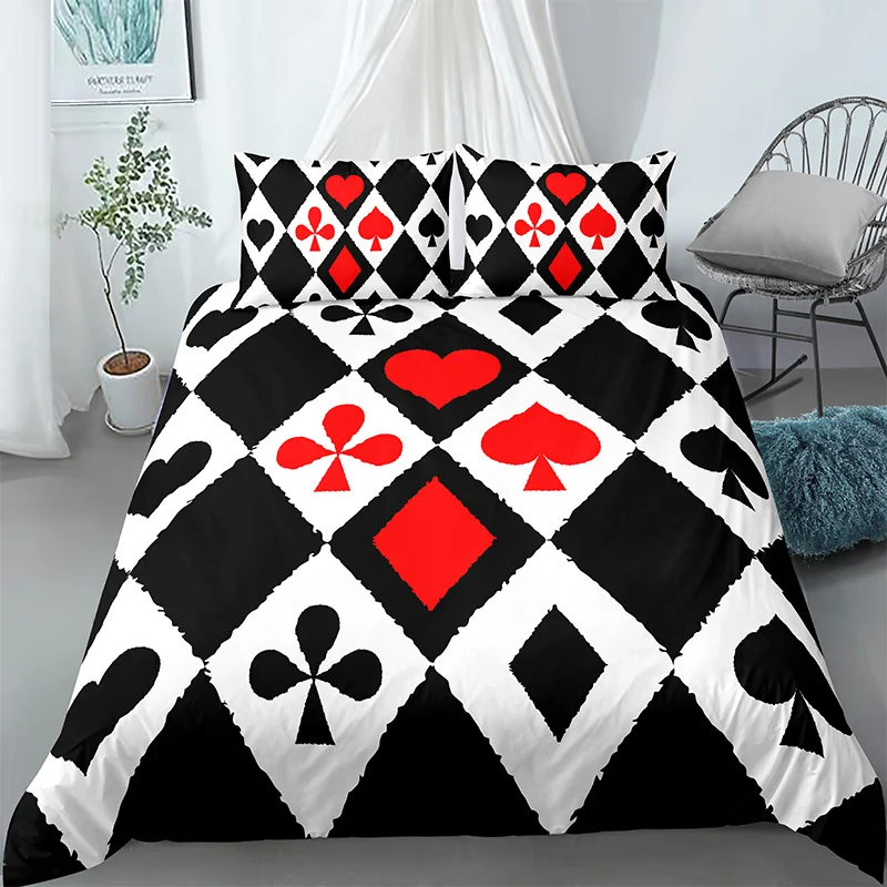 

3d Poker Card Pillowcase Duvet Cover 3D Digital Printing Luxury Bedding Set 2/3pcs Single King Queen Home Textile CN(Origin)