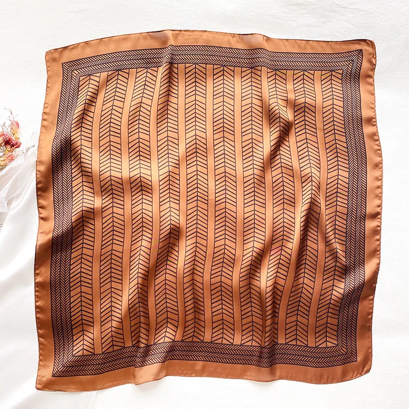 

New Spain Luxury Brand Square Silk Scarf Women Aztec Geometric Plaid Silk Shawls and Wraps Bag Scarves Hair Tie Bandanas 70*70Cm