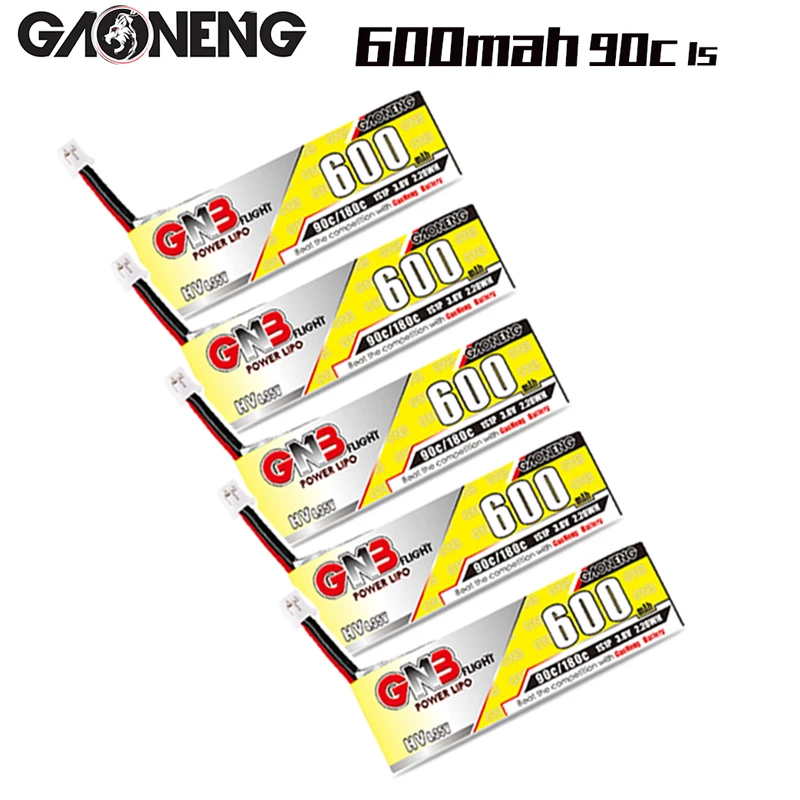 

5PCS Gaoneng GNB FPV Batteries 600mAh 1S/2S/3S/4S/6S 1-6S HV 90C PH2.0 orXT30 Plug Lipo Battery Updated Verion of 450mah